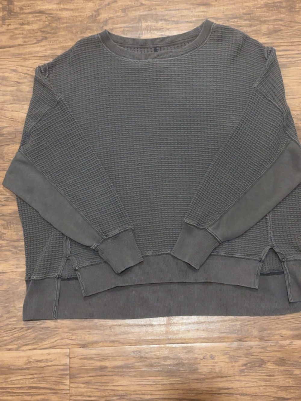 American Eagle Outfitters Dark Gray Waffle Knit Pullover Sweatshirt